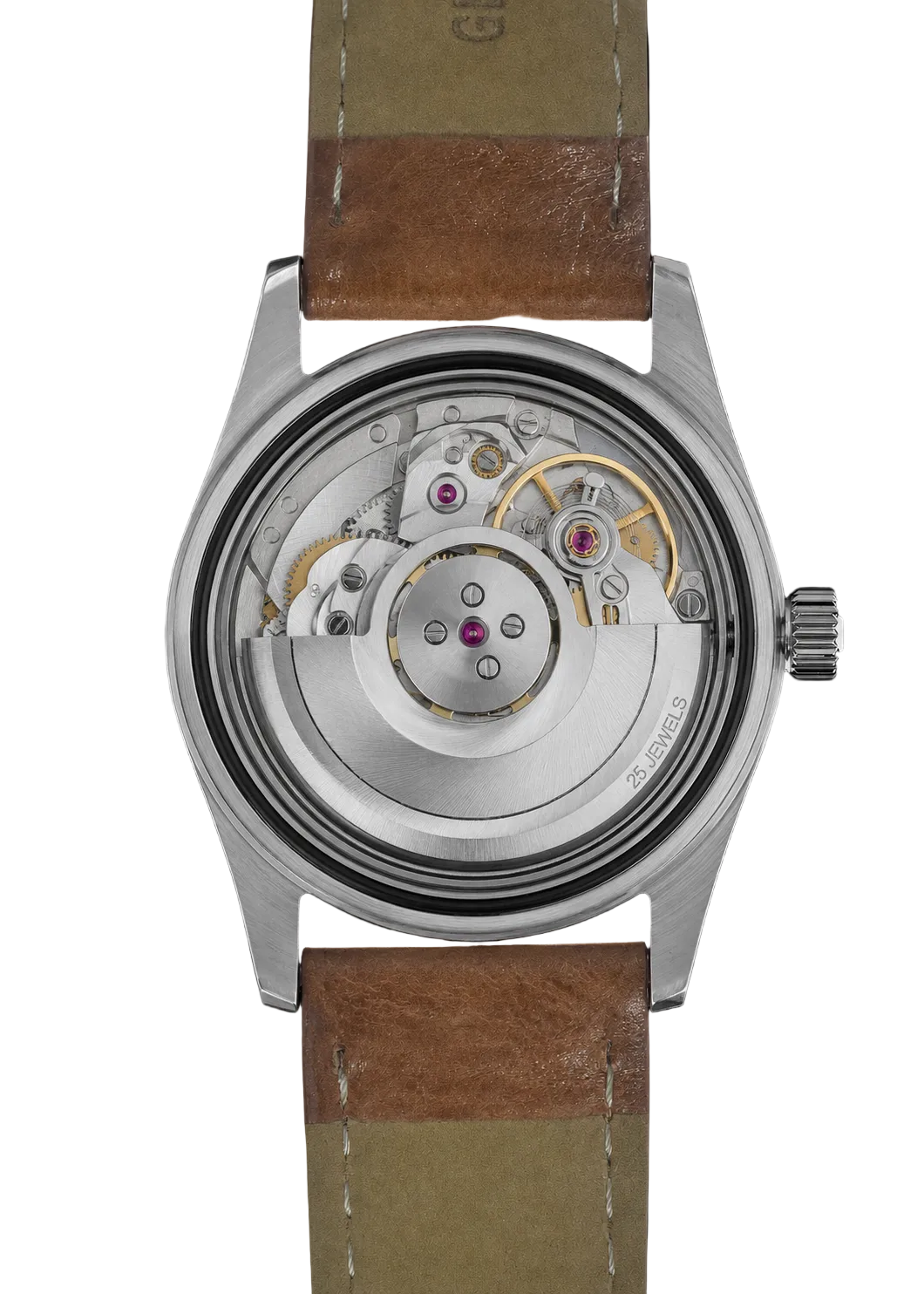 Aeschbach 1950er Muster 25-Jewel Automatik, 200m wasserdichte Uhr mit retro lumineszierender Farbe, Saphirglas und Kalblederarmband