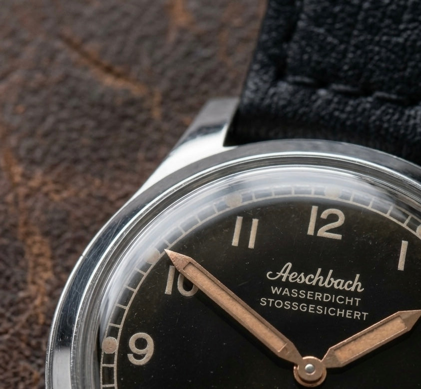 Aeschbach WW2 Pattern Germany Luftwaffe / Reichsluftfahrtministerium (RLM) Pilots Watch with an Automatic Swiss 31 Jewel Sellita SW260 Movement and a Domed Vintage Box Sapphire Crystal