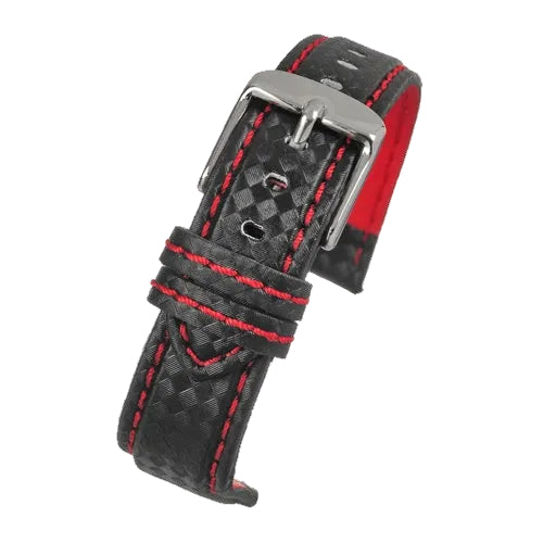 Correa Premium de Fibra de Carbono Negra de 24mm con Costuras Rojas