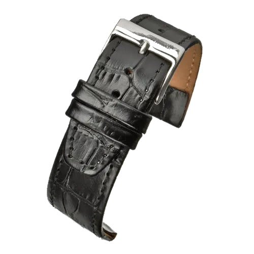 Correa retro de cuero de becerro negro con patrón de cocodrilo de 18 mm para relojes con barras de correa sólidas fijas