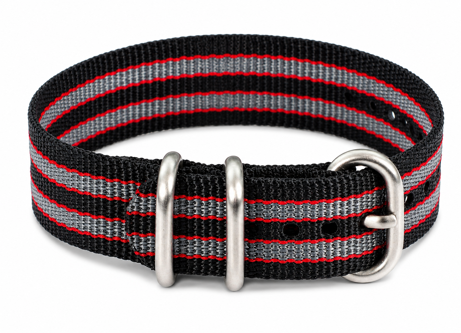 18mm Schwarzes, rotes und graues Zulu Militär-Uhrenarmband aus ballistic Nylon