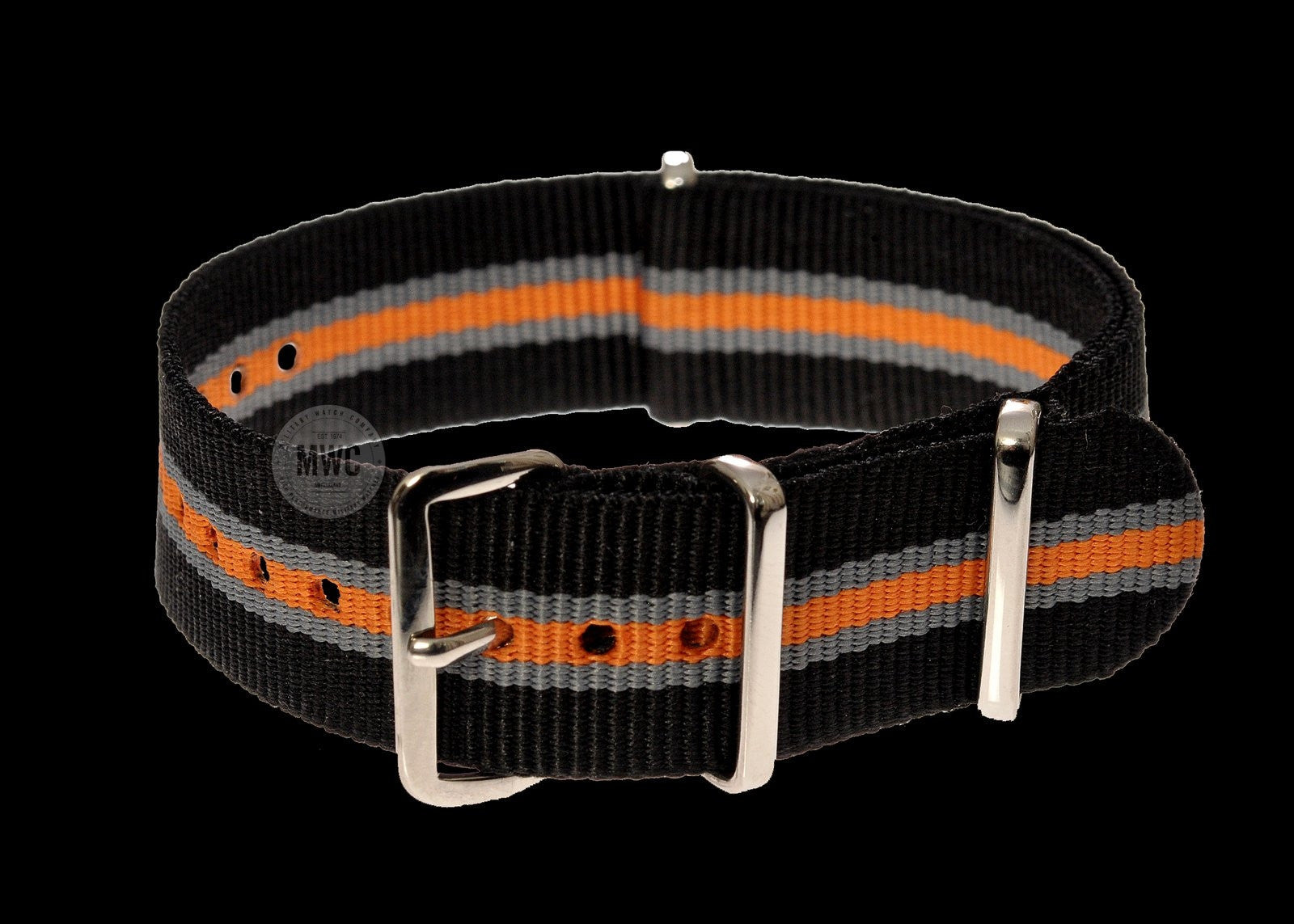 20mm Schwarzes, graues und mandarinenfarbenes NATO Militär-Uhrenarmband