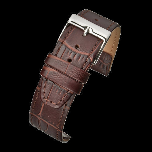 Retro 16mm Braunes Kalbsleder Alligator-Musterarmband für Uhren mit festen, soliden Bandanstößen