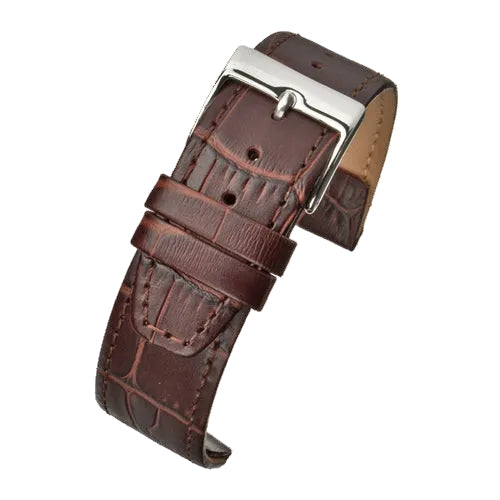 Correa retro de cuero de becerro marrón con patrón de cocodrilo de 20 mm para relojes con barras de correa sólidas fijas