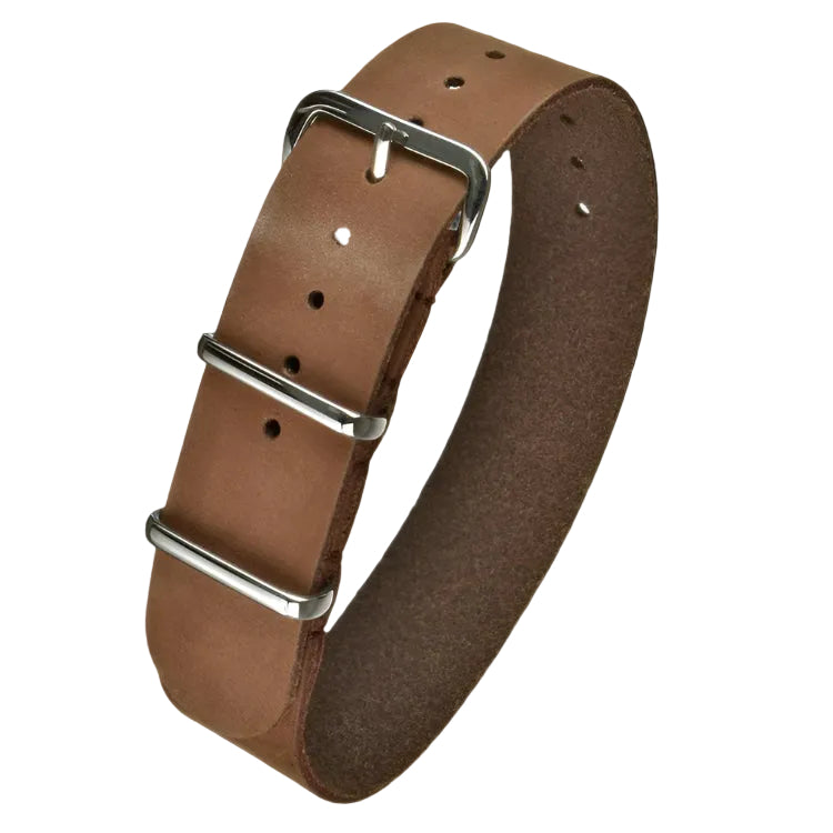 Correa de reloj militar NATO de cuero marrón de 22 mm