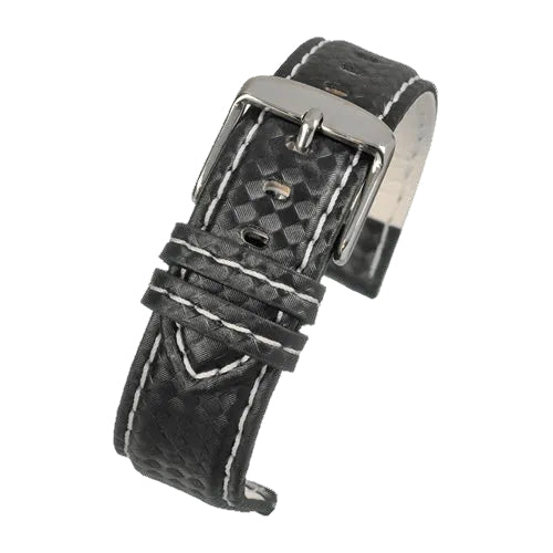 Correa Premium de Fibra de Carbono Negra de 24mm con Costuras Blancas