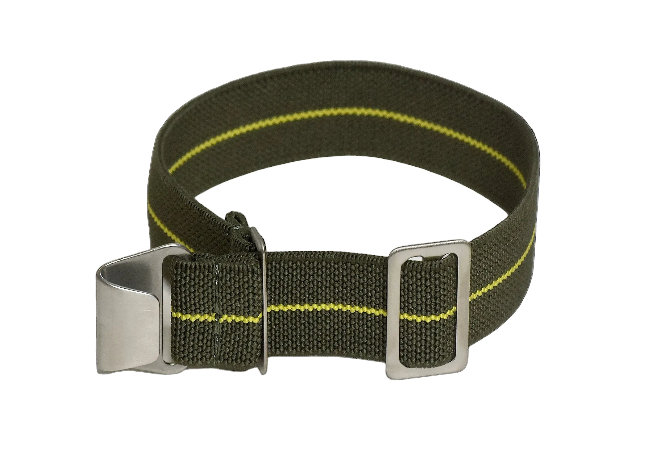 18mm Elasticated French Navy and Special Forces Strap in Green with a Yellow Stripe