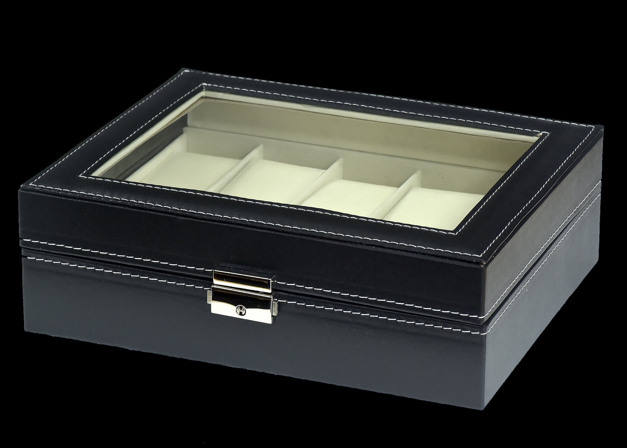 Estuche expositor para relojes de cuero PU para 10 relojes con tapa transparente y cerradura