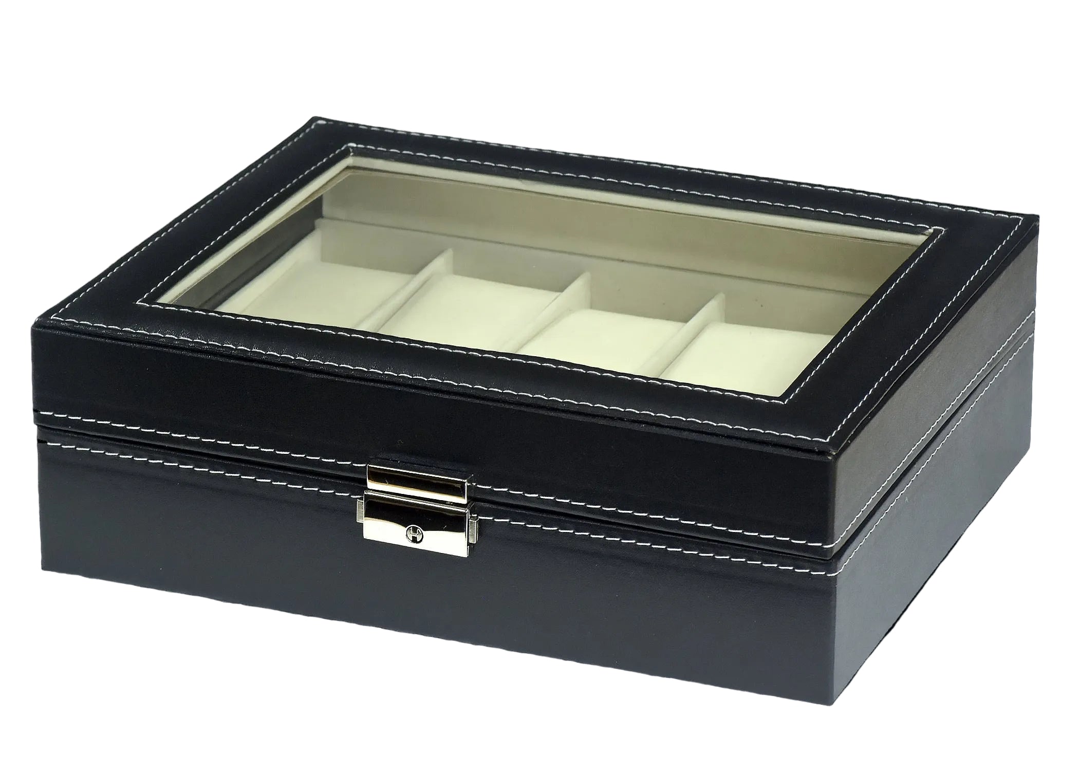 Estuche expositor para relojes de cuero PU para 10 relojes con tapa transparente y cerradura