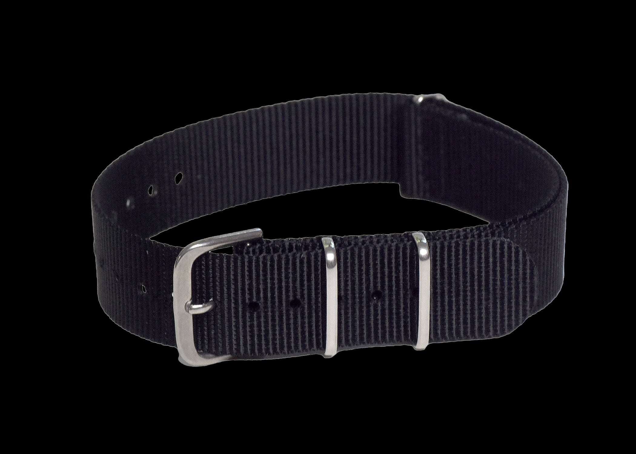 18mm schwarzes NATO-Militär-Uhrenarmband mit matten Edelstahlbeschlägen