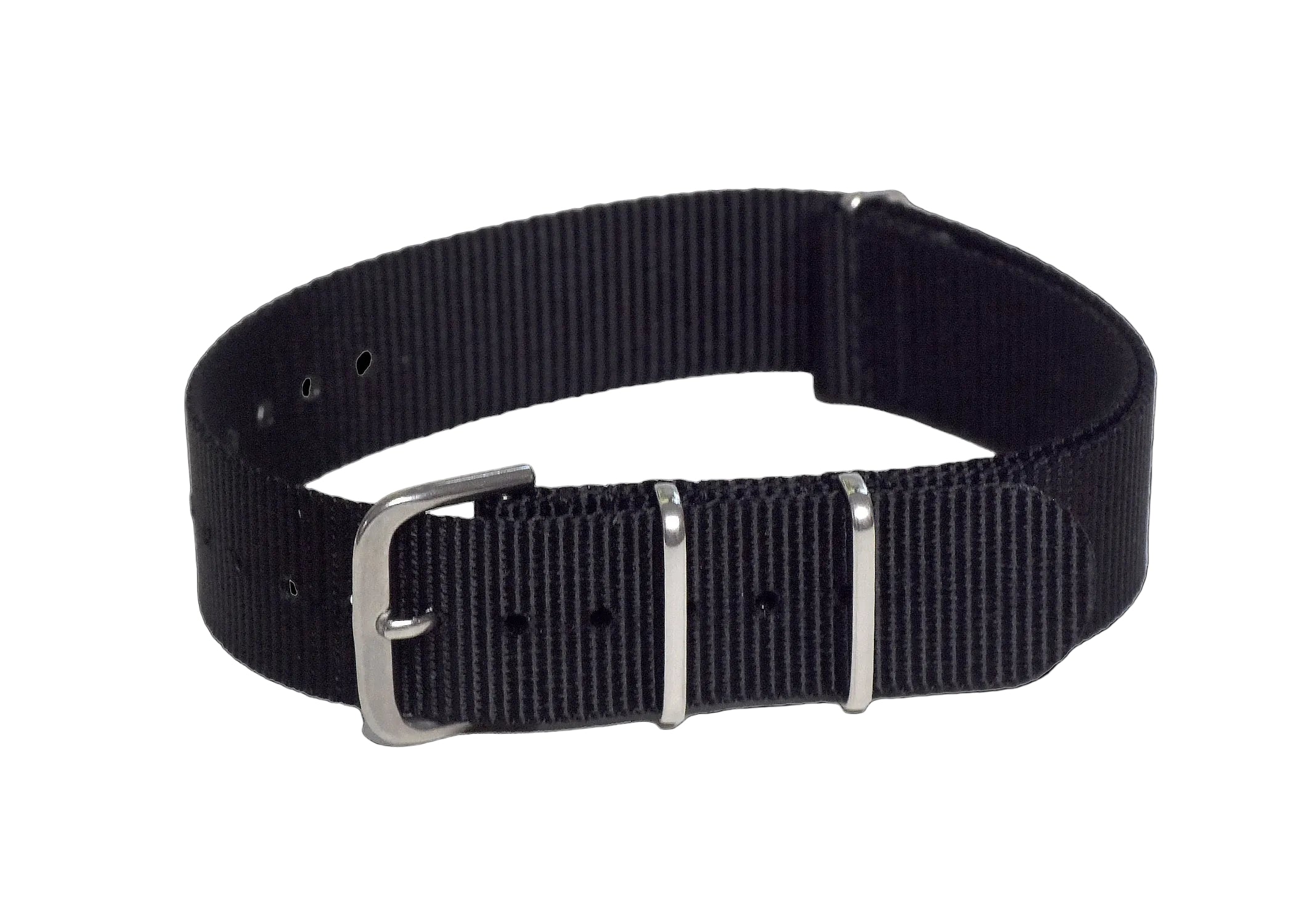 18mm schwarzes NATO-Militär-Uhrenarmband mit matten Edelstahlbeschlägen