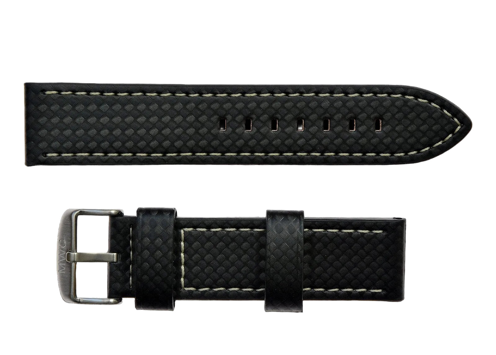20mm MWC Marken schwarzes Lederarmband mit Karbonfaser-Effekt