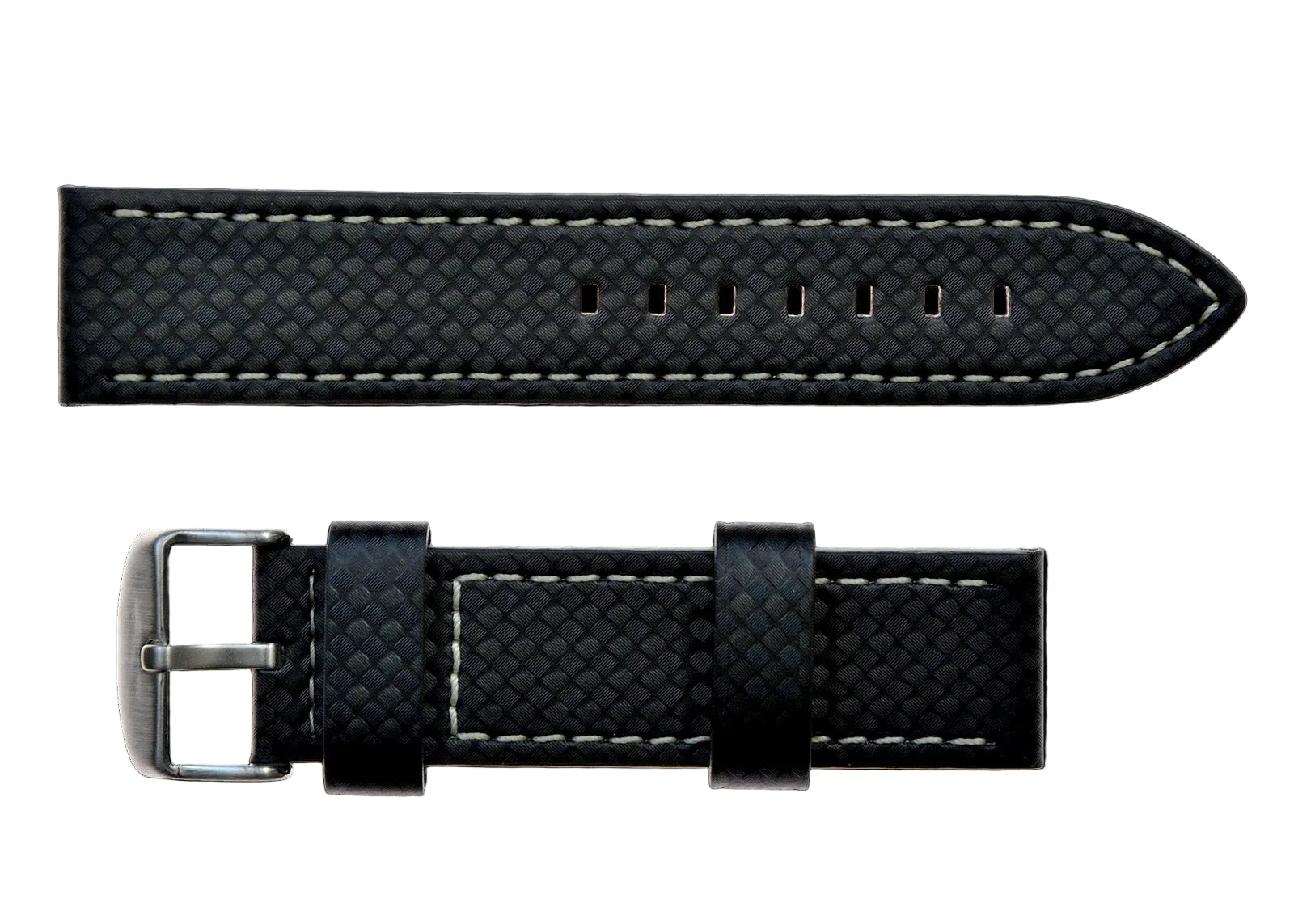 22mm MWC schwarzes Carbonfaser-Effekt Leder-Uhrenarmband