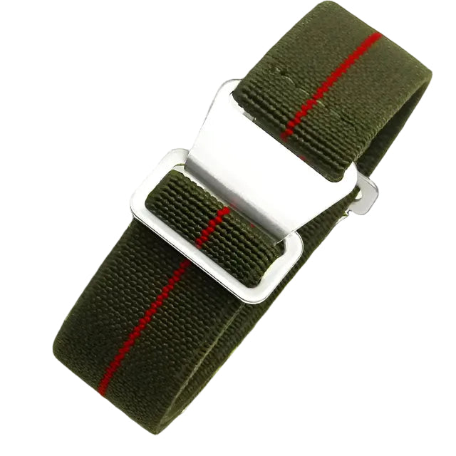 Bracelet élastique 20mm Marine française et Forces spéciales en vert avec une bande rouge