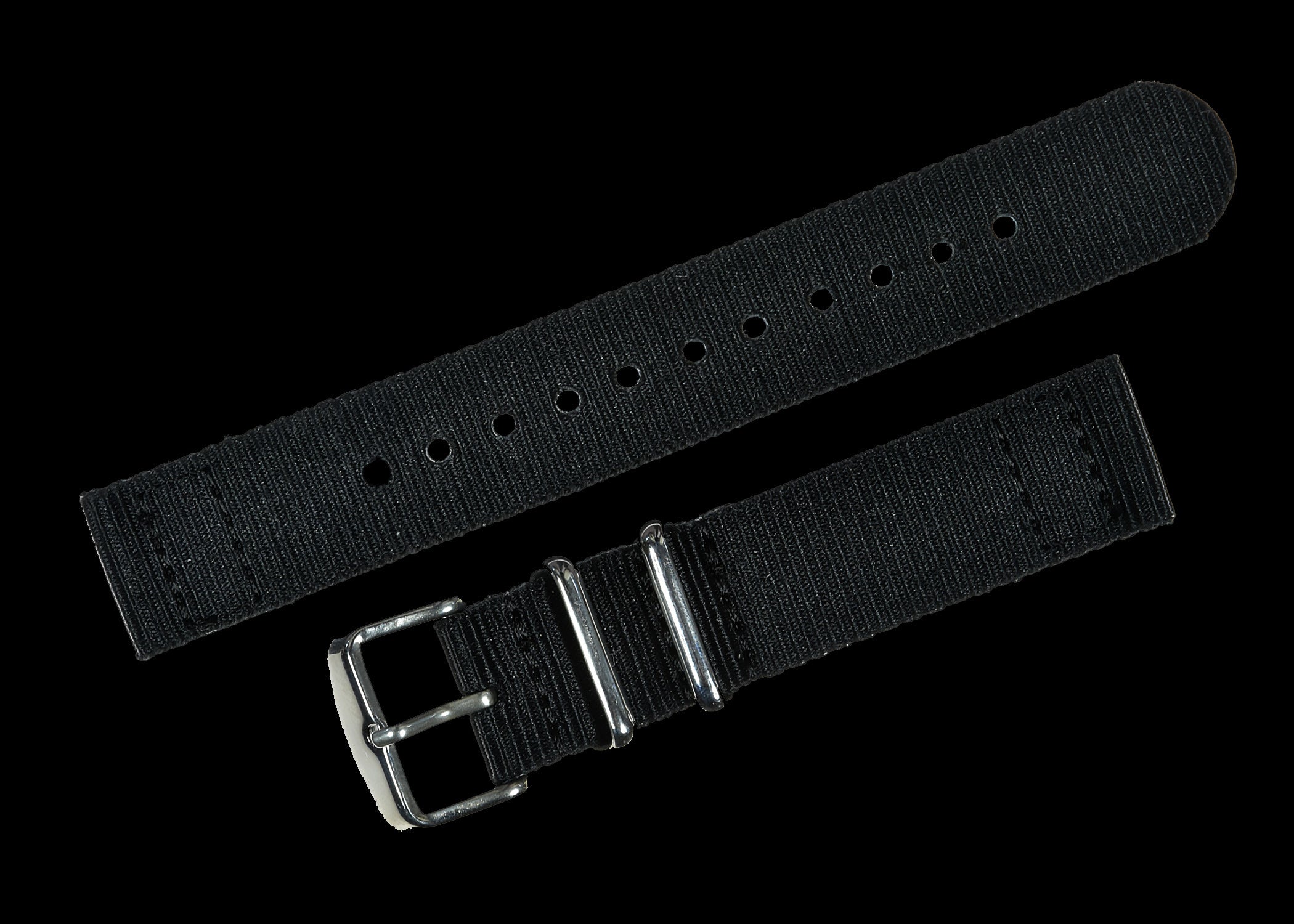 Bracelet de montre militaire NATO 18mm noir en nylon balistique avec attaches en acier inoxydable, 2 pièces