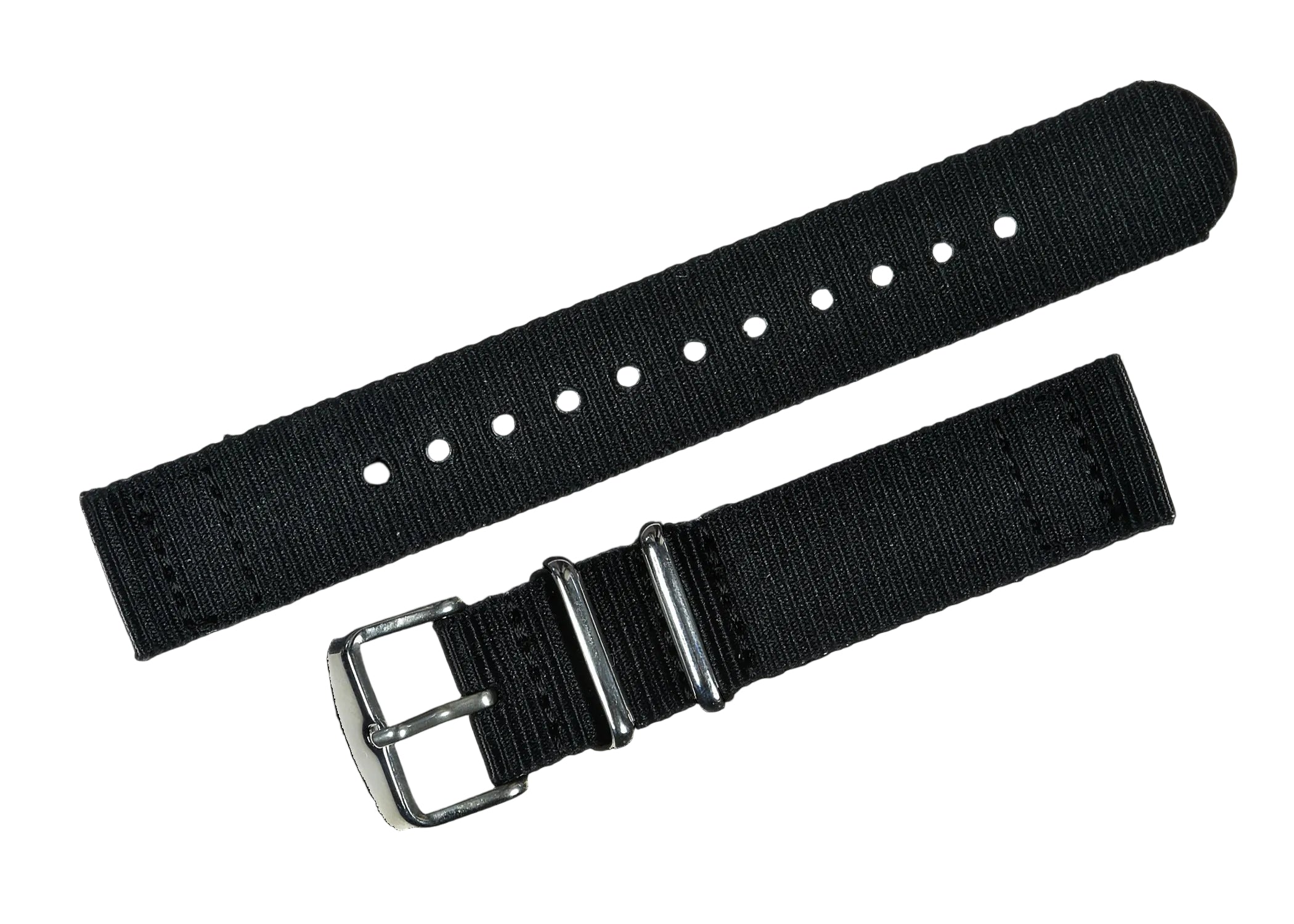 2-teiliges 18mm Schwarzes NATO Militär-Uhrenarmband aus ballistischem Nylon mit Edelstahl-Verschlüssen