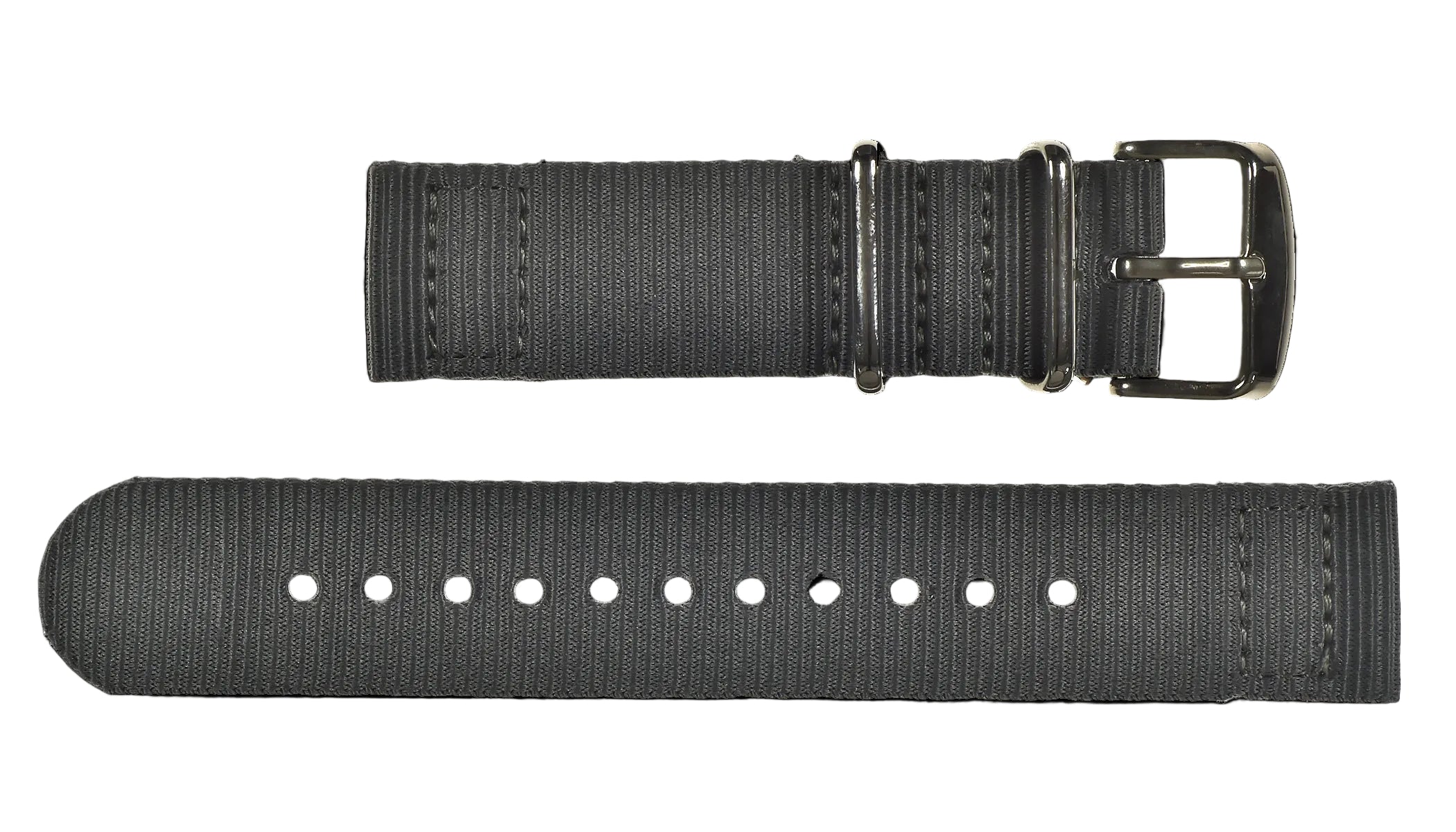 2-teiliges 20mm graues NATO Militär-Uhrenarmband aus ballistischem Nylon mit Edelstahl-Verschlüssen