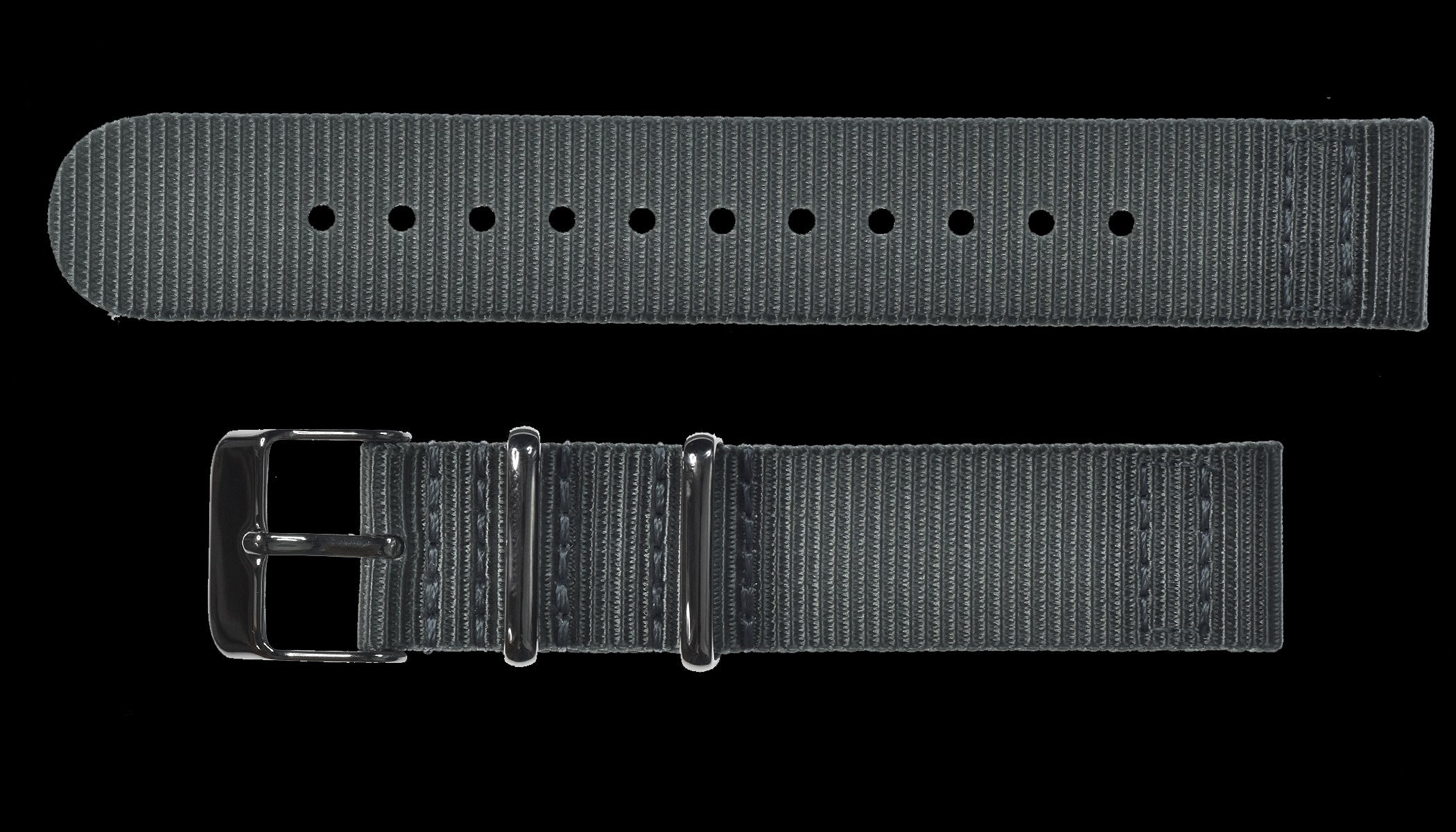 2-teiliges 18mm graues NATO Militär-Uhrenarmband aus ballistischem Nylon mit Edelstahl-Verschlüssen