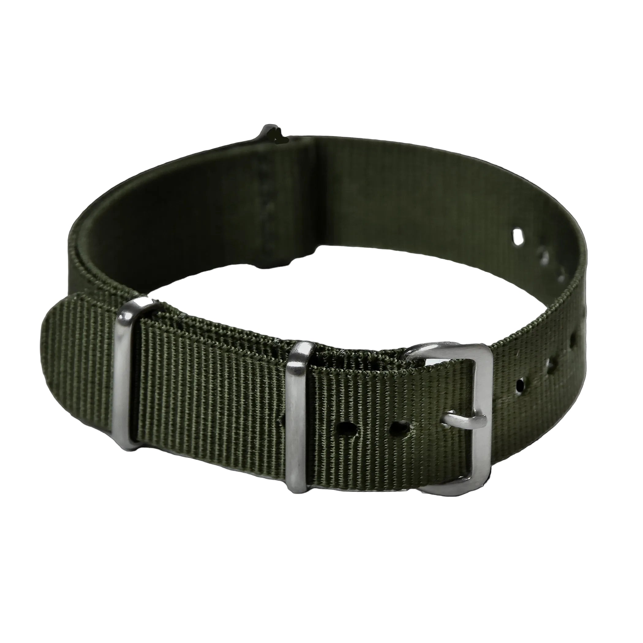 18mm Olivfarbenes NATO Militär-Uhrenarmband mit gebürsteten Edelstahlverschlüssen