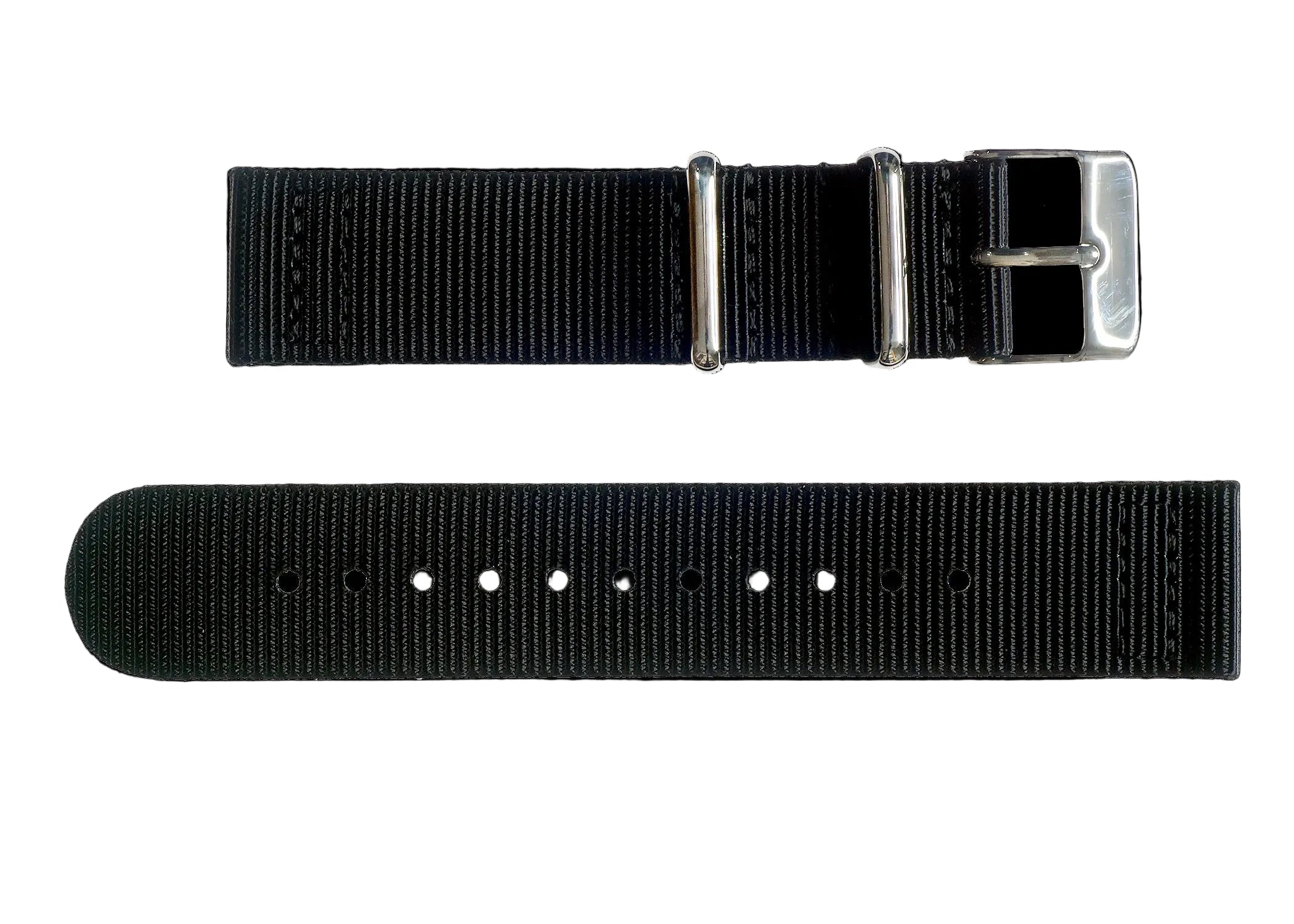 2-teiliges 20mm schwarzes NATO Militär-Uhrenarmband aus ballistischem Nylon mit Edelstahl-Verschlüssen