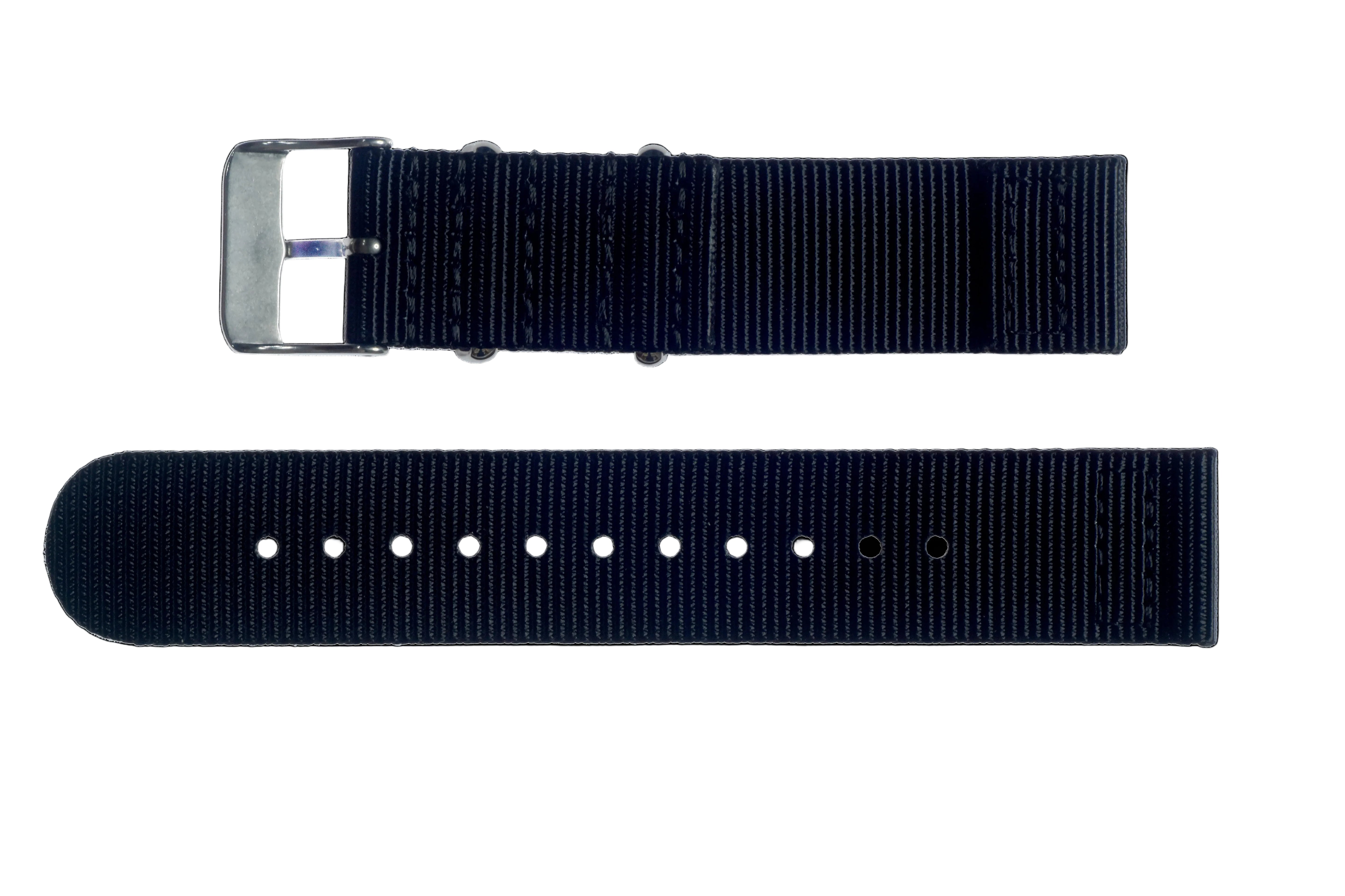 2-teiliges 22mm Schwarzes NATO Militär-Uhrenarmband aus ballistischem Nylon mit Edelstahl-Verschlüssen
