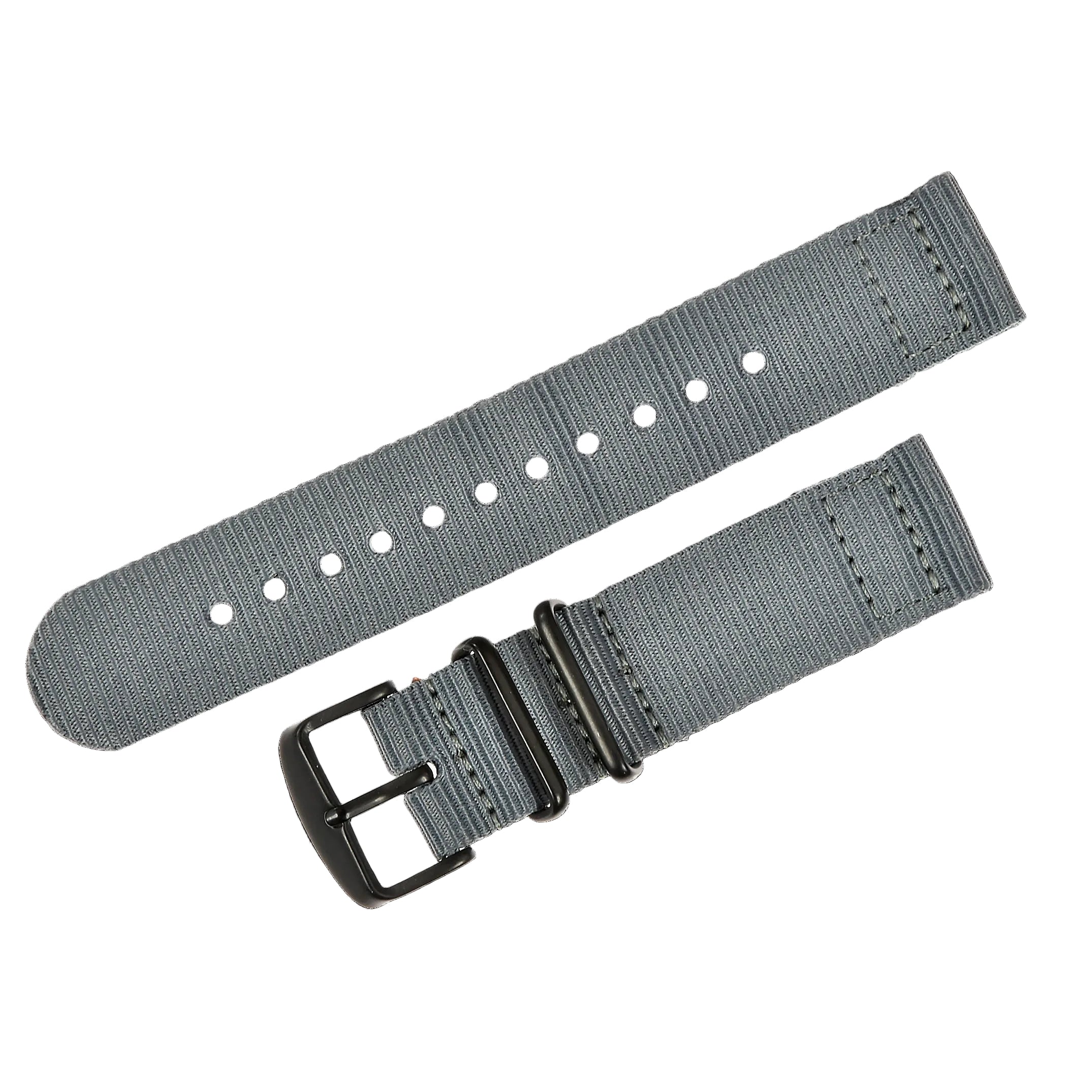 2-teiliges 22mm Graues NATO Militär-Uhrenarmband aus ballistischem Nylon mit schwarzen PVD-Stahl-Verschlüssen