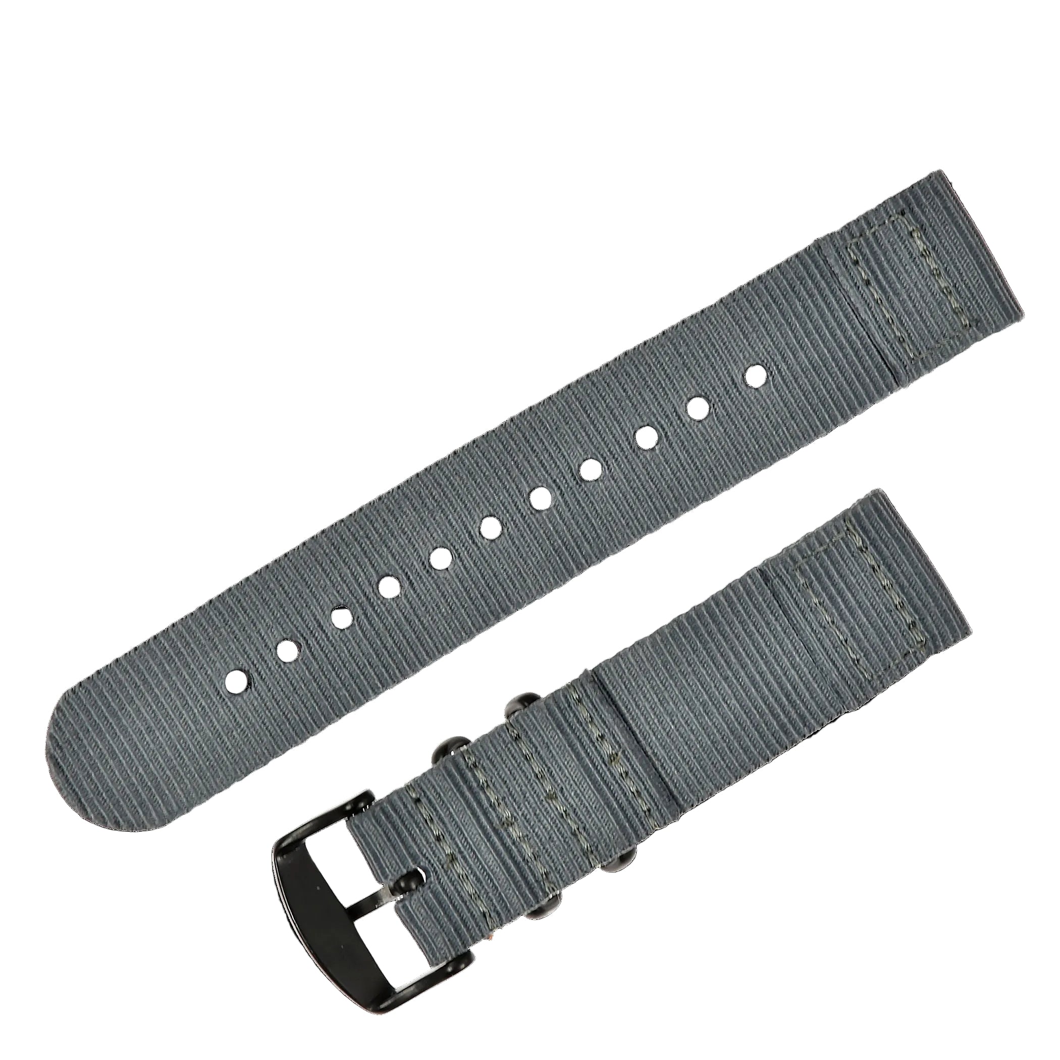 2-teiliges 22mm Graues NATO Militär-Uhrenarmband aus ballistischem Nylon mit schwarzen PVD-Stahl-Verschlüssen