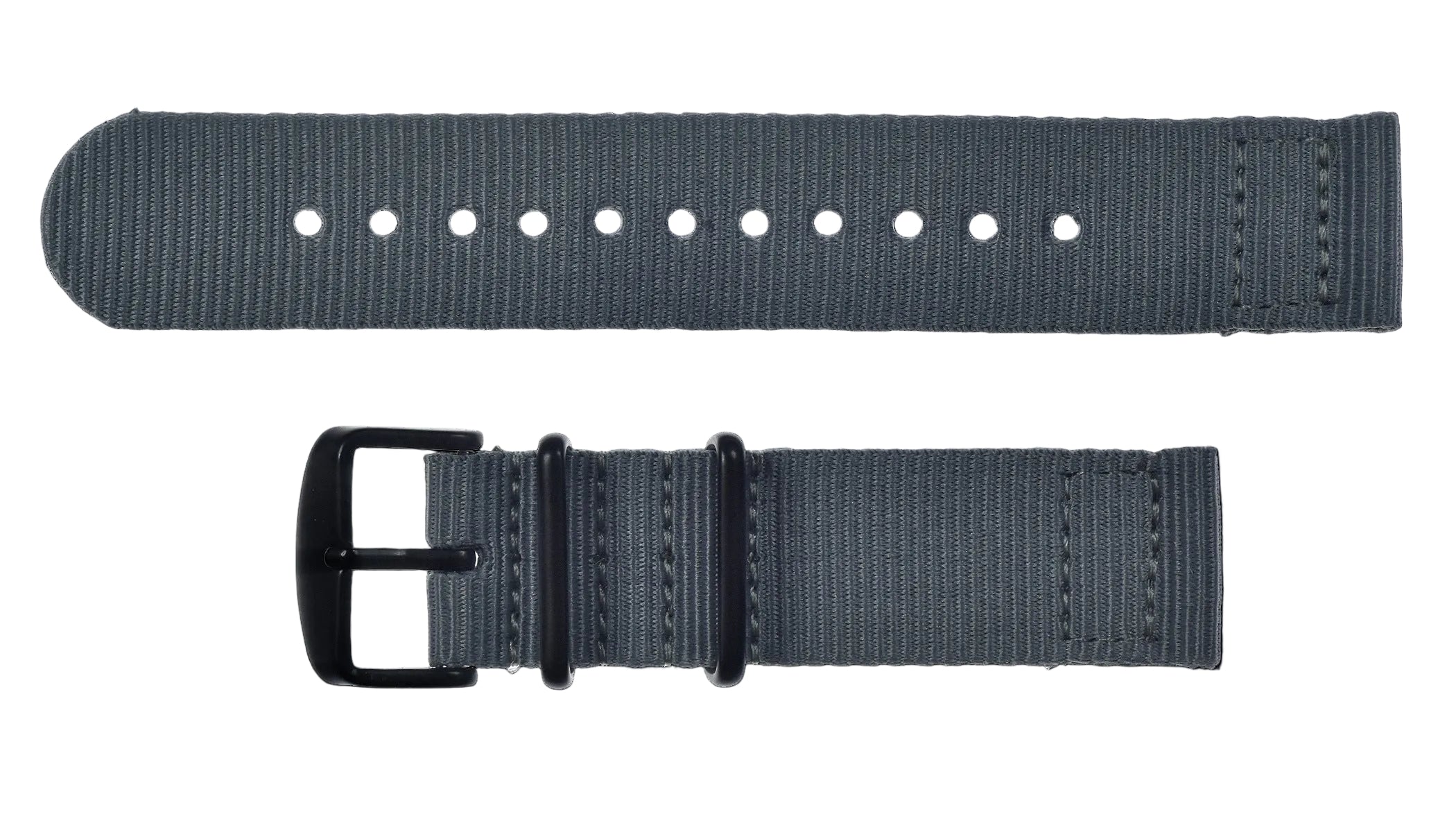 Correa de reloj militar NATO gris de 20 mm de 2 piezas en nailon balístico con cierres de acero PVD negro