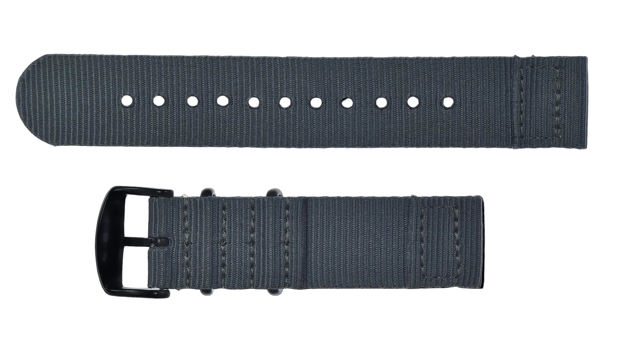 Correa de reloj militar NATO gris de 20 mm de 2 piezas en nailon balístico con cierres de acero PVD negro