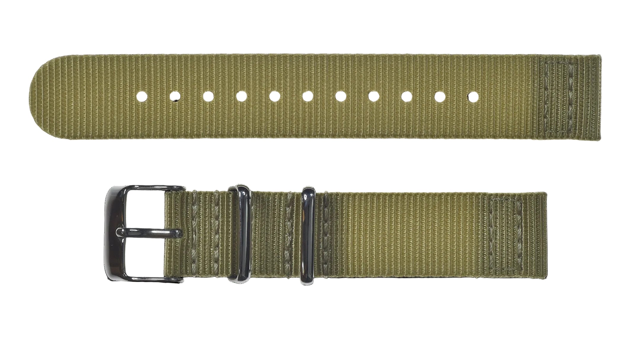Correa de reloj militar NATO caqui de 20 mm de 2 piezas en nailon balístico con cierres de acero inoxidable