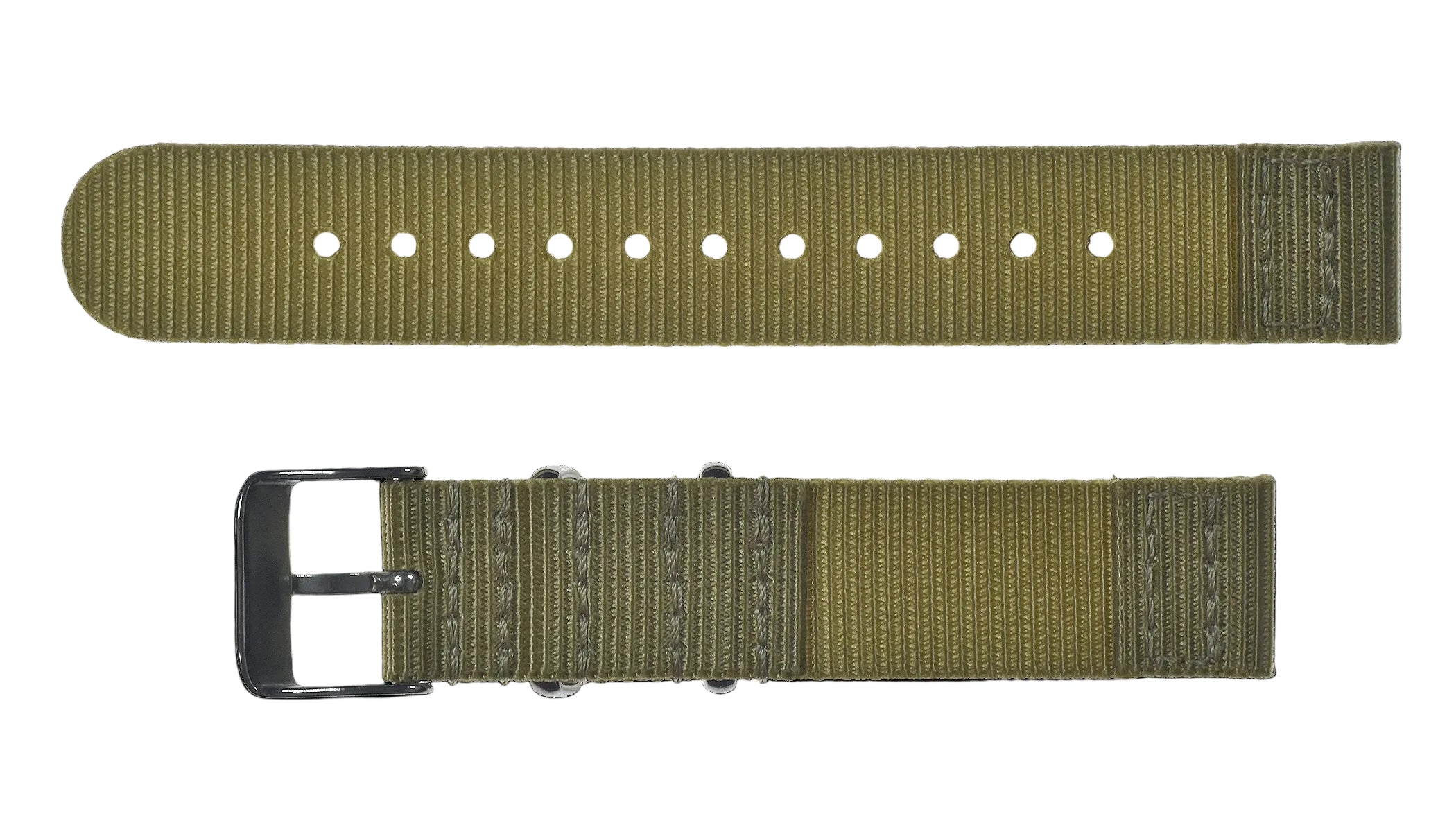 Correa de reloj militar NATO caqui de 20 mm de 2 piezas en nailon balístico con cierres de acero inoxidable