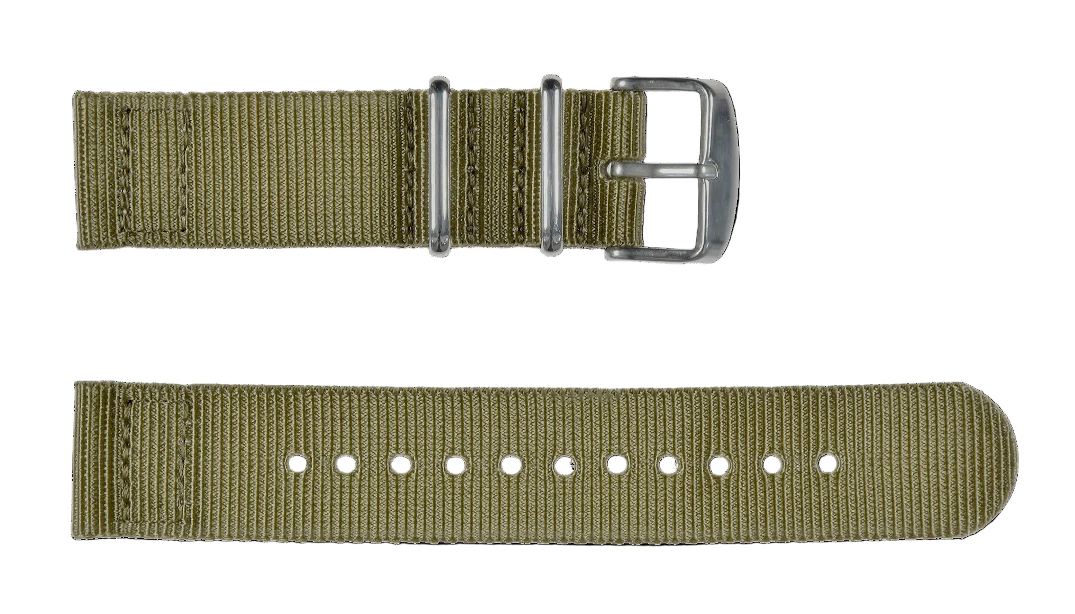 2-teiliges 22mm khakifarbenes NATO-Militär-Uhrenarmband aus ballistischem Nylon mit Edelstahlverschlüssen