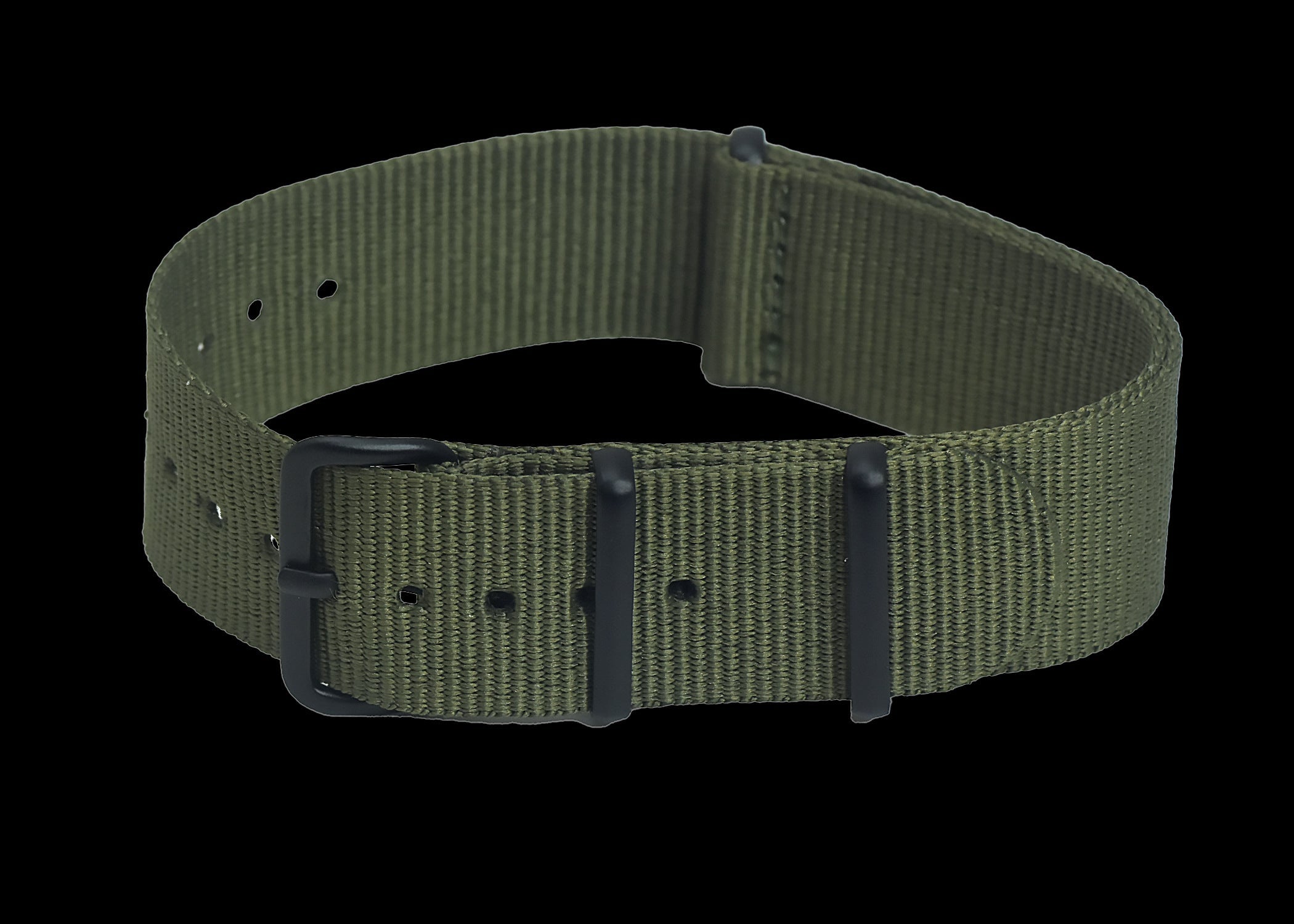 20mm Olivgrünes NATO Militär-Uhrenarmband mit verdeckten, nicht reflektierenden schwarzen PVD-Befestigungen