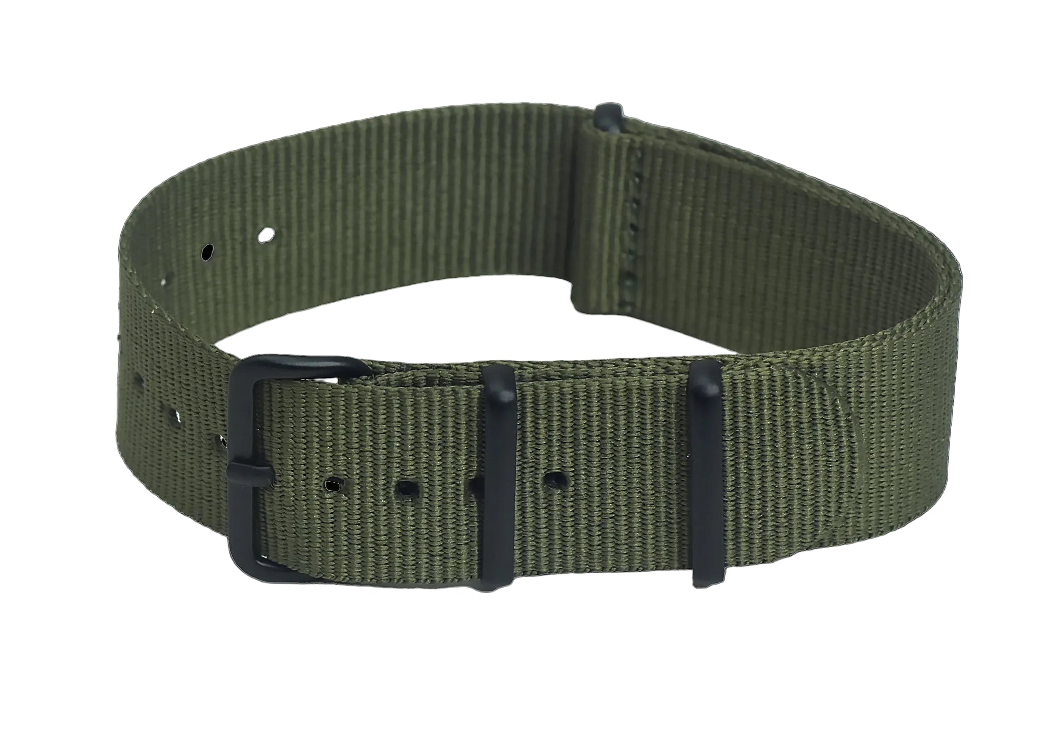 Correa de reloj militar NATO oliva drab de 20 mm con accesorios negros PVD no reflectantes y discretos