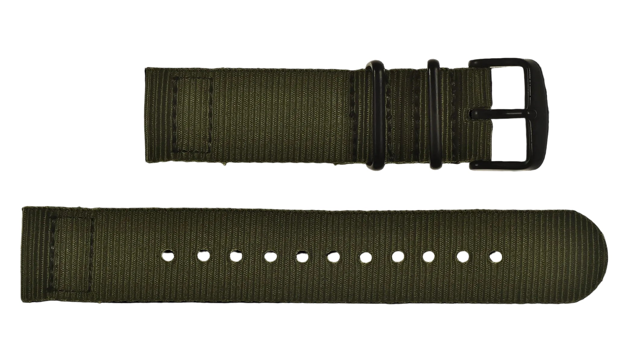 Correa de reloj militar NATO oliva de 22 mm en dos piezas, de nailon balístico con cierres PVD negros