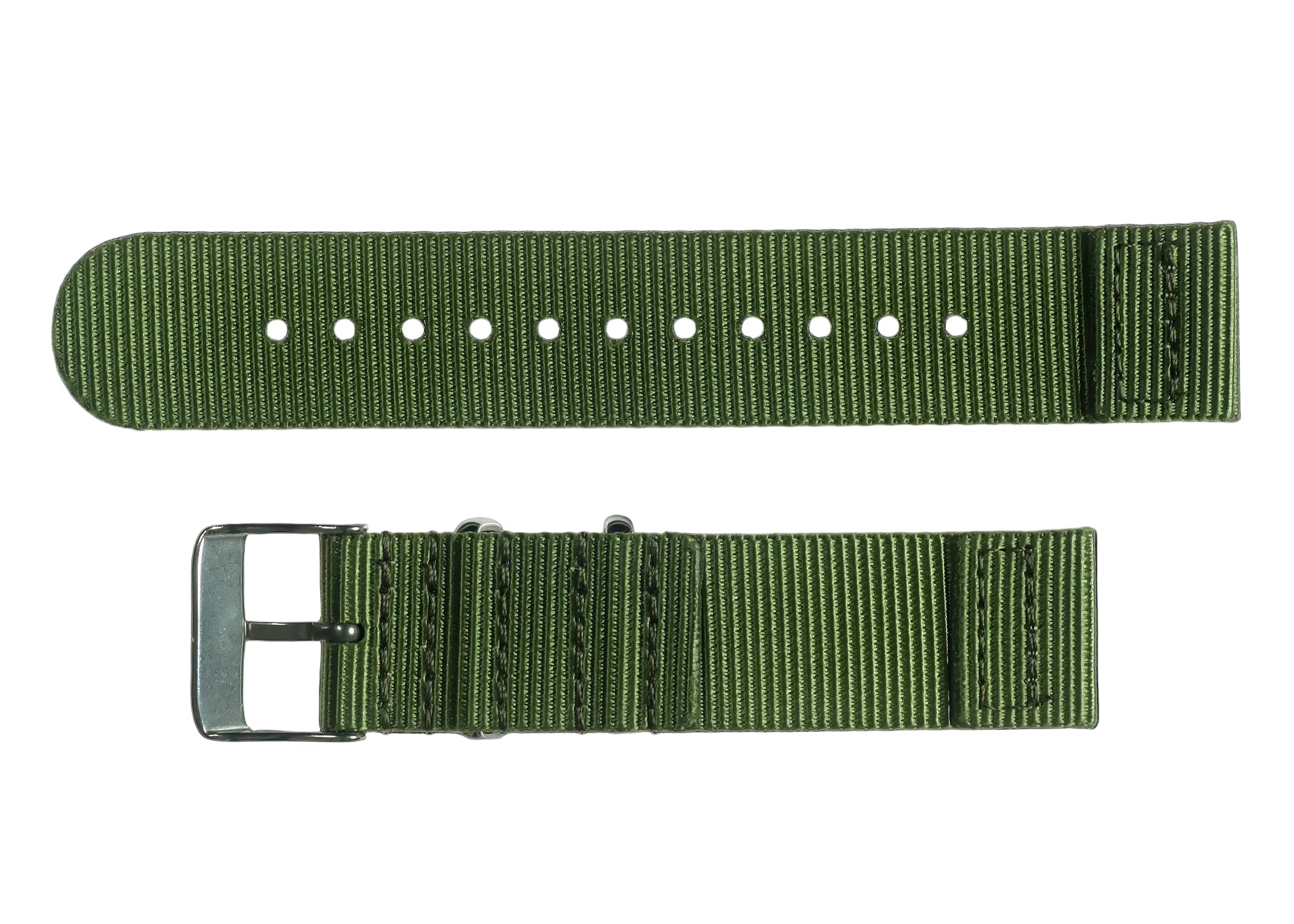 2-teiliges 20mm olivgrünes NATO Militär-Uhrenarmband aus ballistischem Nylon mit Edelstahl-Verschlüssen