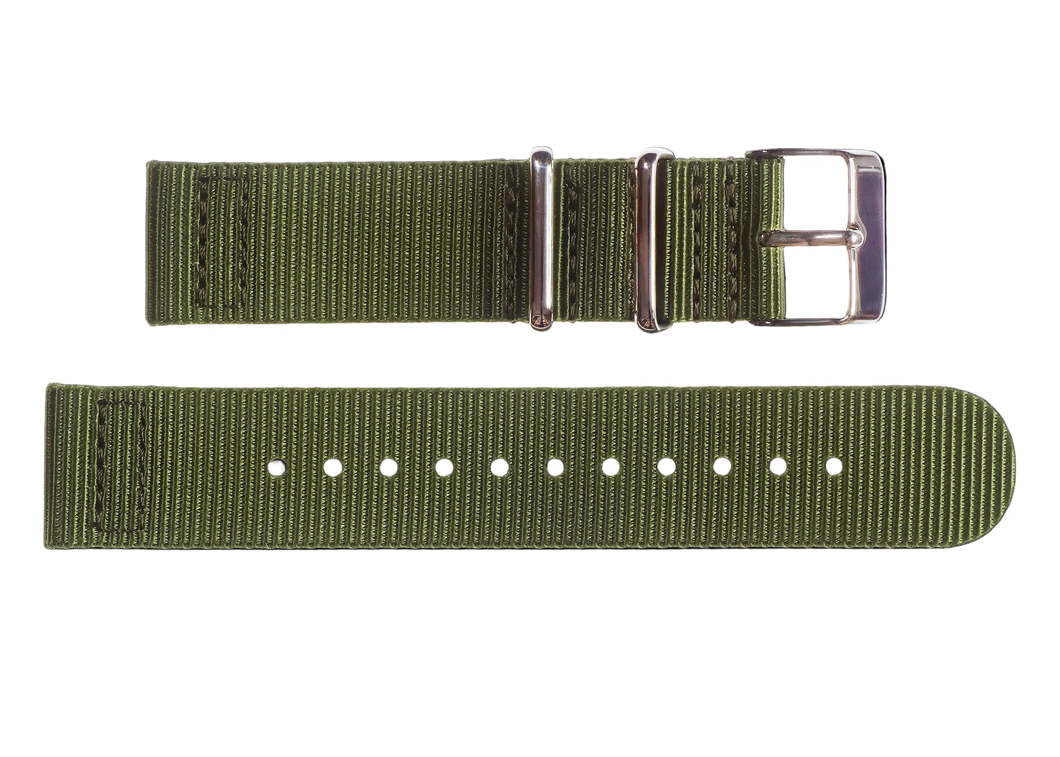 2-teiliges 22mm Olivgrünes NATO Militär-Uhrenarmband aus ballistischem Nylon mit Edelstahl-Verschlüssen