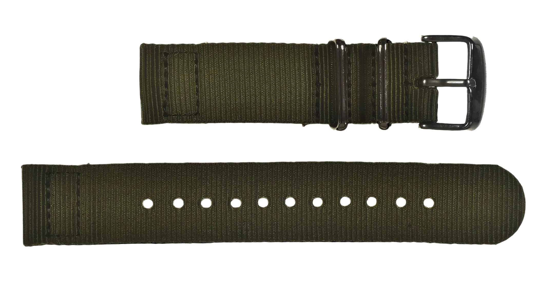 2-teiliges 16mm olivgrünes NATO Militär-Uhrenarmband aus ballistischem Nylon mit Edelstahl-Verschlüssen