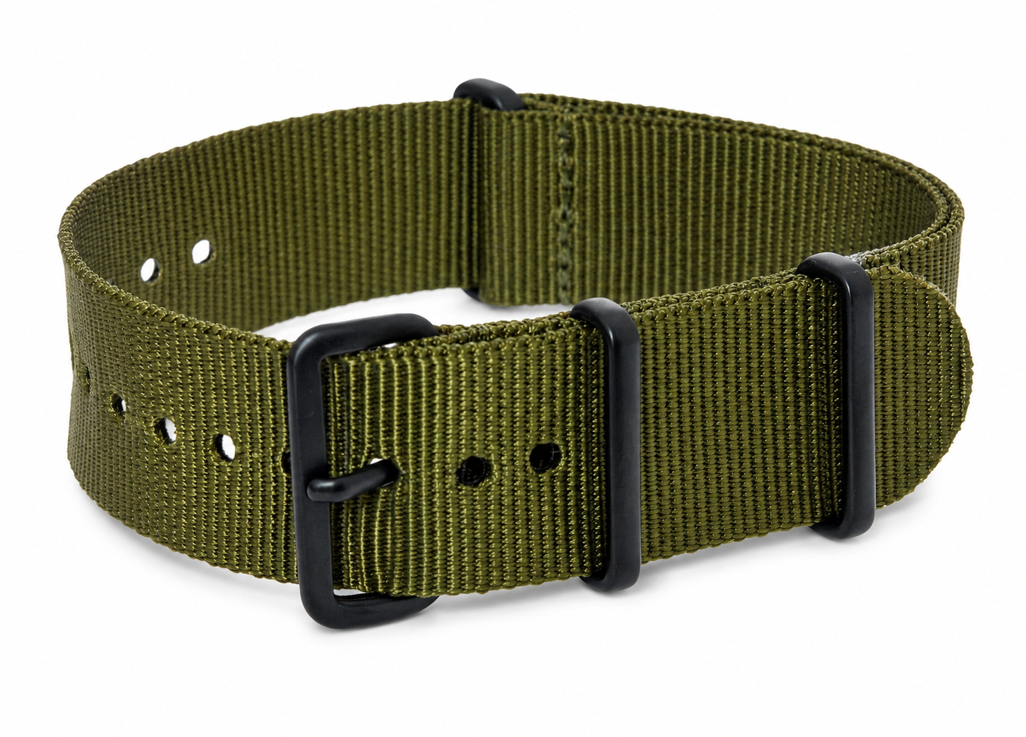 20mm Olivfarbenes NATO Militär-Uhrenarmband mit verdeckten nicht reflektierenden schwarzen PVD-Befestigungen