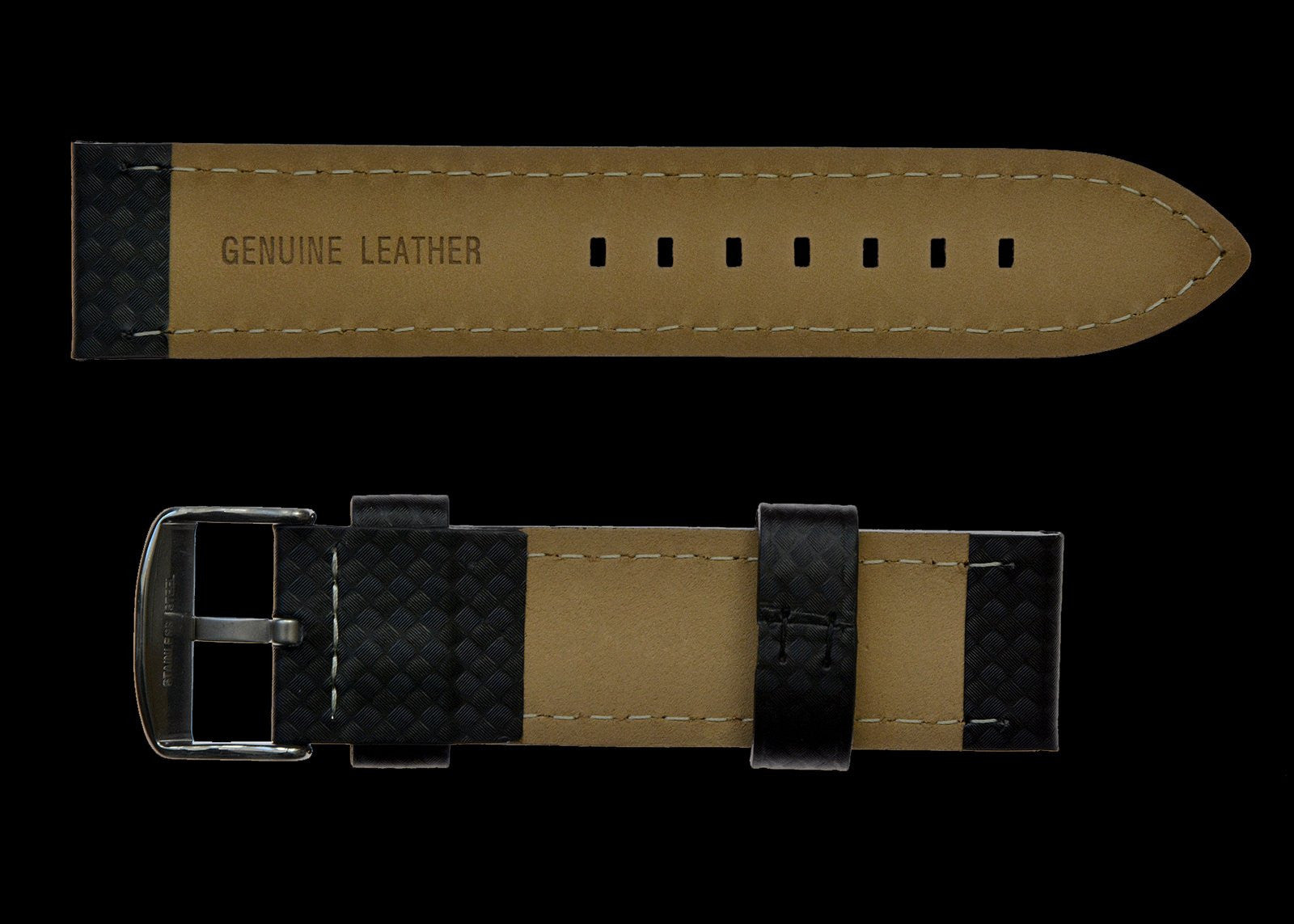 Bracelet de montre en cuir effet fibre de carbone noir 20mm sans marque MWC