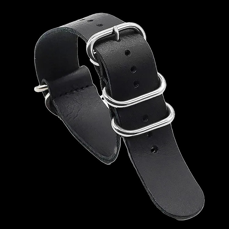 24mm schwarzes Hochwertiges Sattelleder Zulu Militär-Uhrenarmband