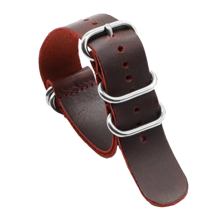 Correa de reloj militar Zulu de cuero de silla de montar de alta calidad rojo/sangre de buey de 24 mm