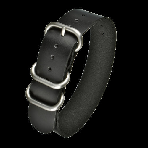18mm Schwarzes Kalbsleder Zulu Militär-Uhrenarmband