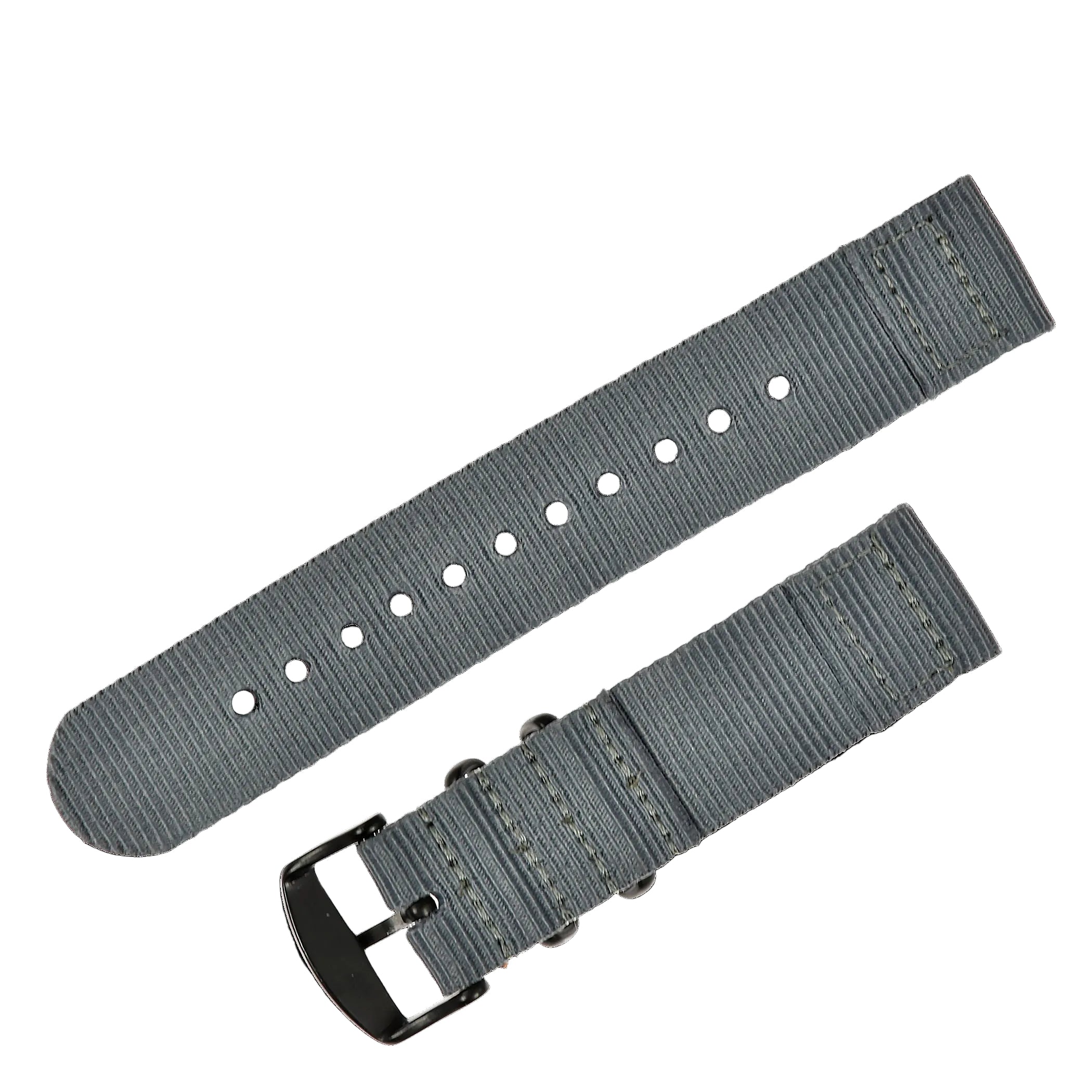 2-teiliges 18mm graues NATO-Militär-Uhrenarmband aus ballistischem Nylon mit schwarzen PVD-Stahlverschlüssen