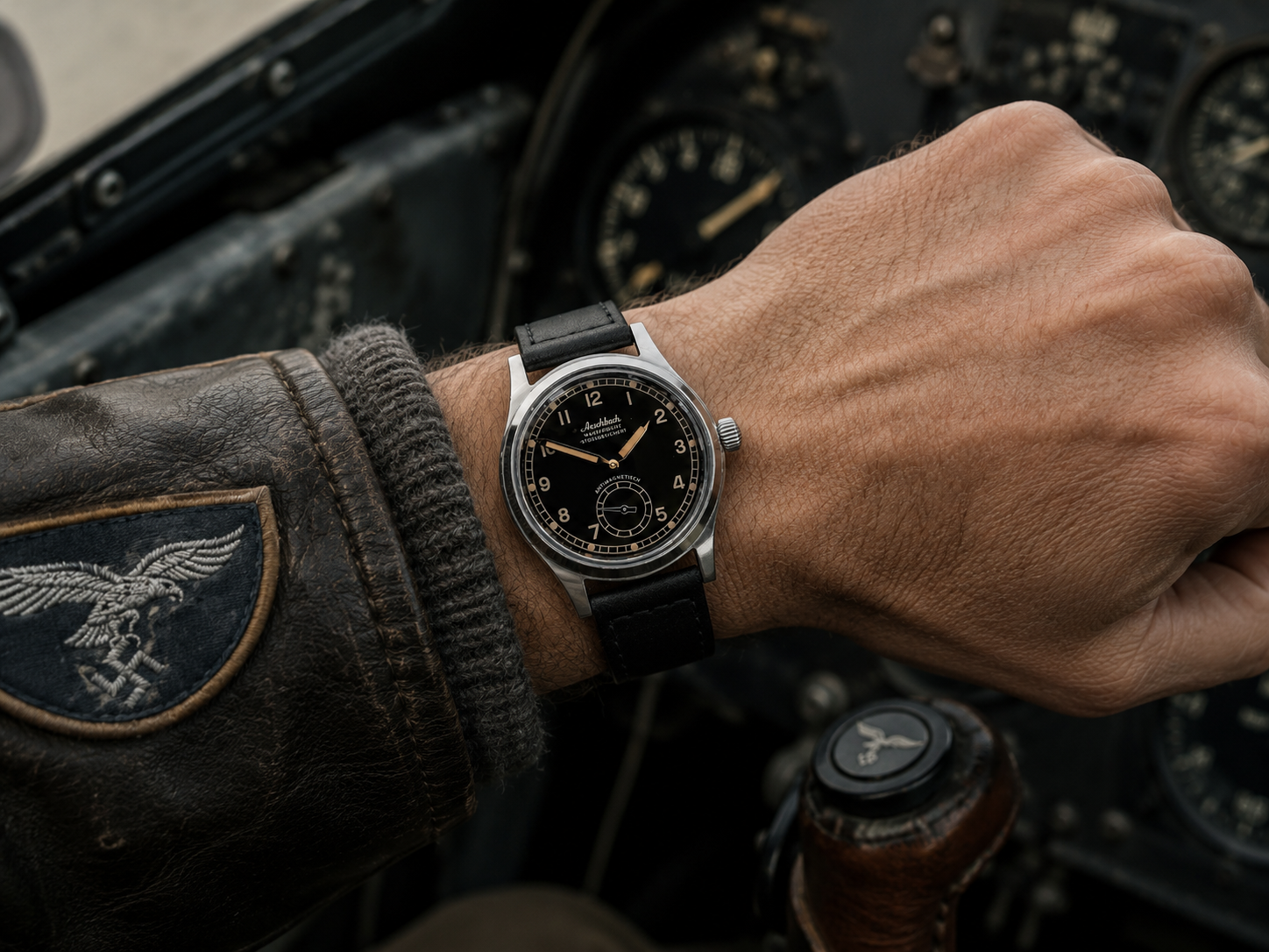 Aeschbach WW2 Muster Deutschland Luftwaffe / Reichsluftfahrtministerium (RLM) Piloten Uhr mit 21-Jewel Automatikmechanik und Saphirglas