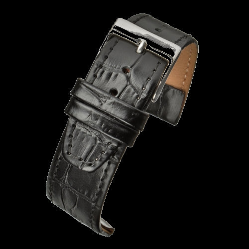 Correa retro de cuero de becerro negro con patrón de cocodrilo de 20 mm para relojes con barras de correa sólidas fijas