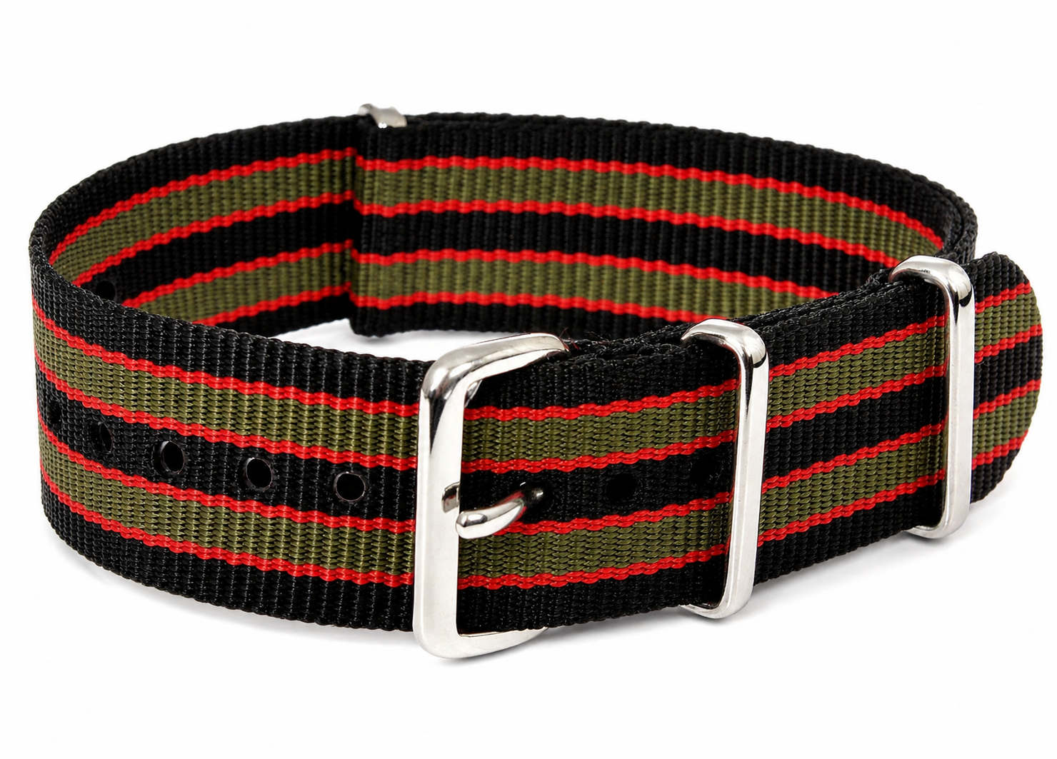 18mm Schwarzes, rotes und olivgrünes NATO Militär-Uhrenarmband