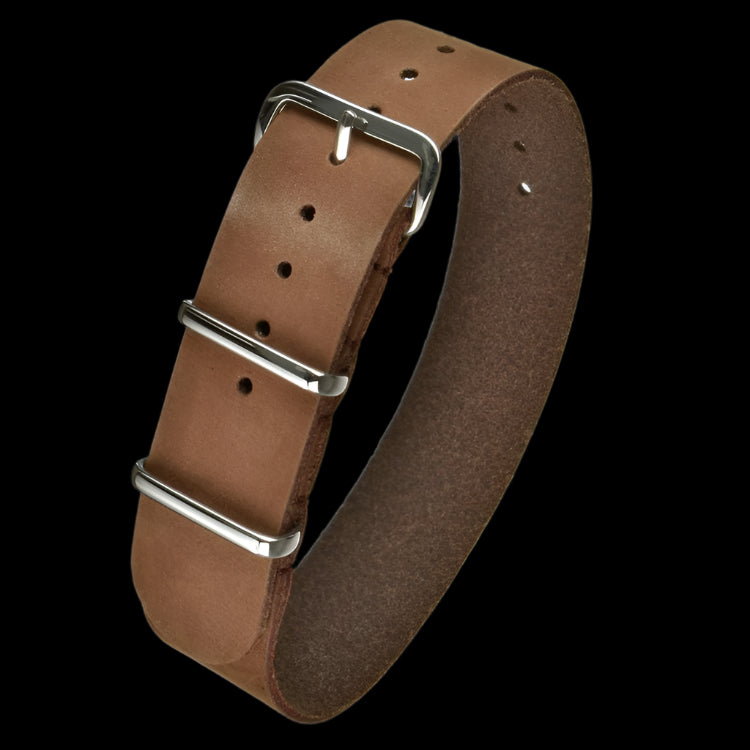 Correa de reloj militar NATO de cuero marrón de 22 mm