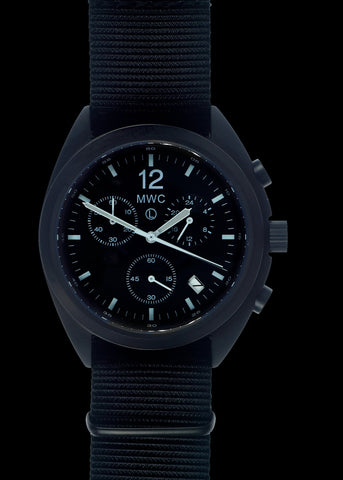 MWC Mechanical/Quartz Hybrid NATO Pattern Military Pilots Chronograph in Non Reflective Black PVD Finish with Sapphire Crystal