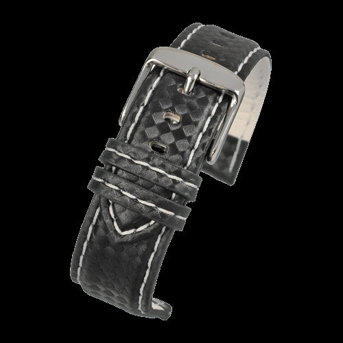 20mm Premium Schwarzes Carbonfaser-Uhrenarmband mit weißen Nähten